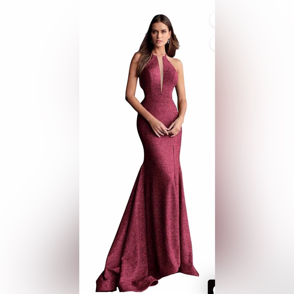 Jovani Burgundy Glitter Gown